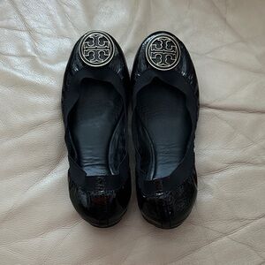 Tory Burch Black Flats with Gold Logo
